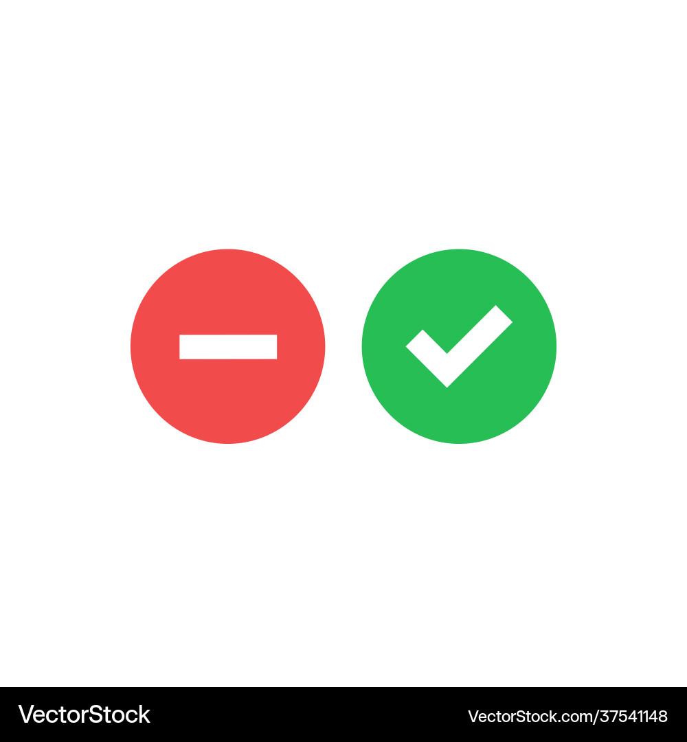 Simple web button green check mark and red close Simple web button green check mark and red close Vector Image