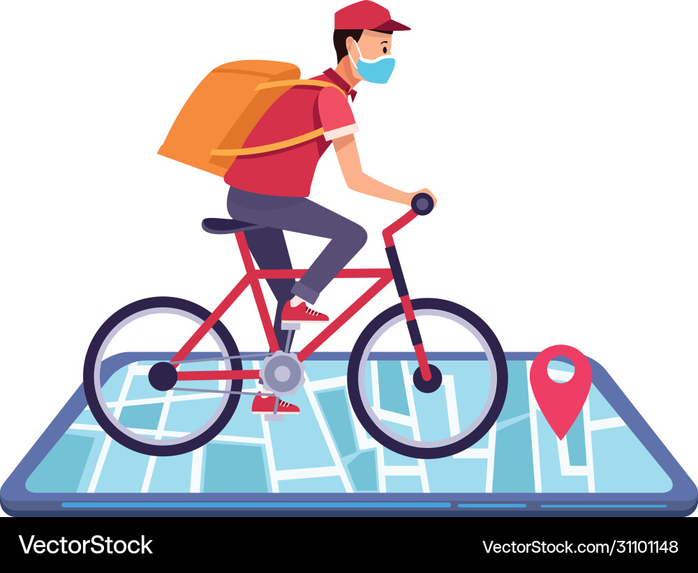 Smartphone with delivery application and worker Smartphone with delivery application and worker Vector Image