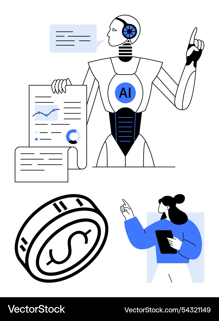 Artificial intelligence robot analyzing data Artificial intelligence robot analyzing data vector image