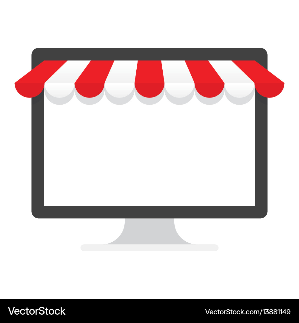 Computer monitor with red awning vector image