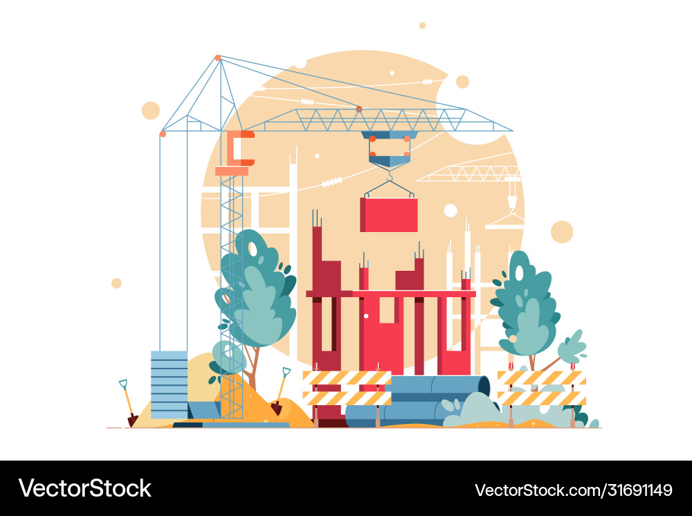Construction Site with Crane Royalty Free Vector Image