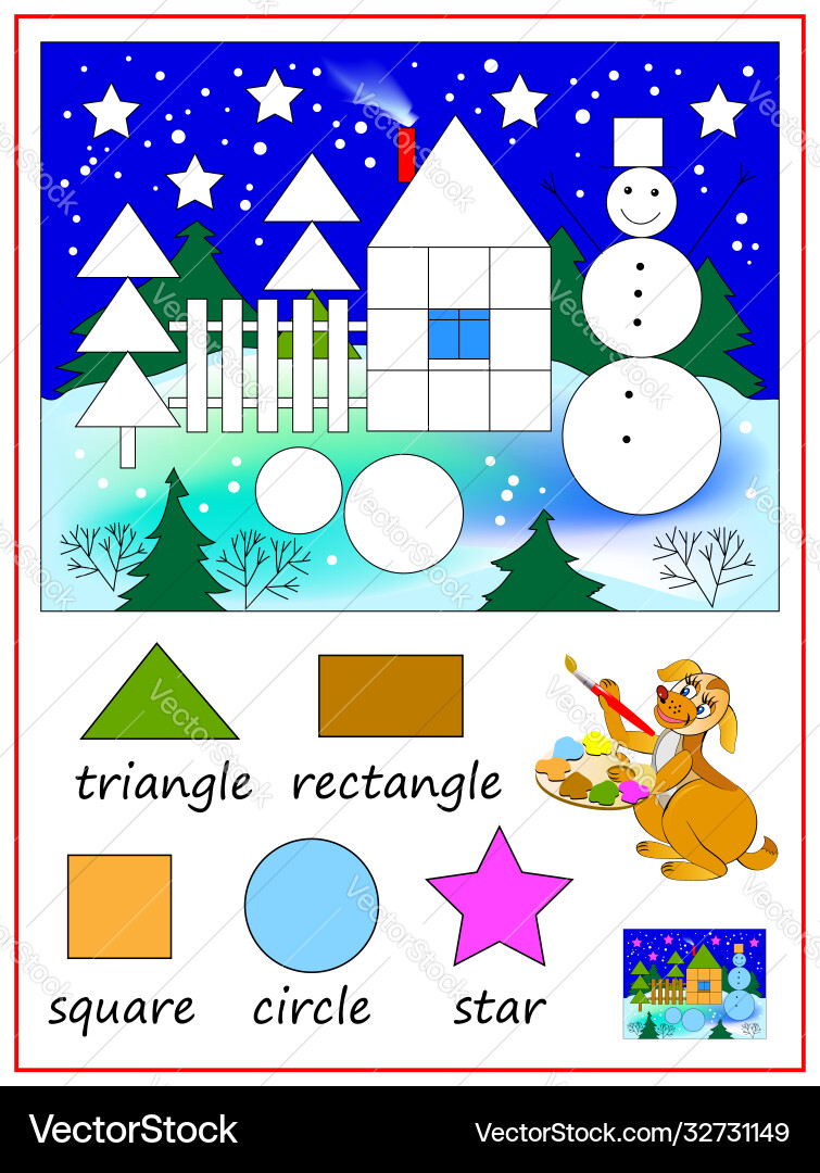 Kids Geometry Learning Worksheet Vector Image