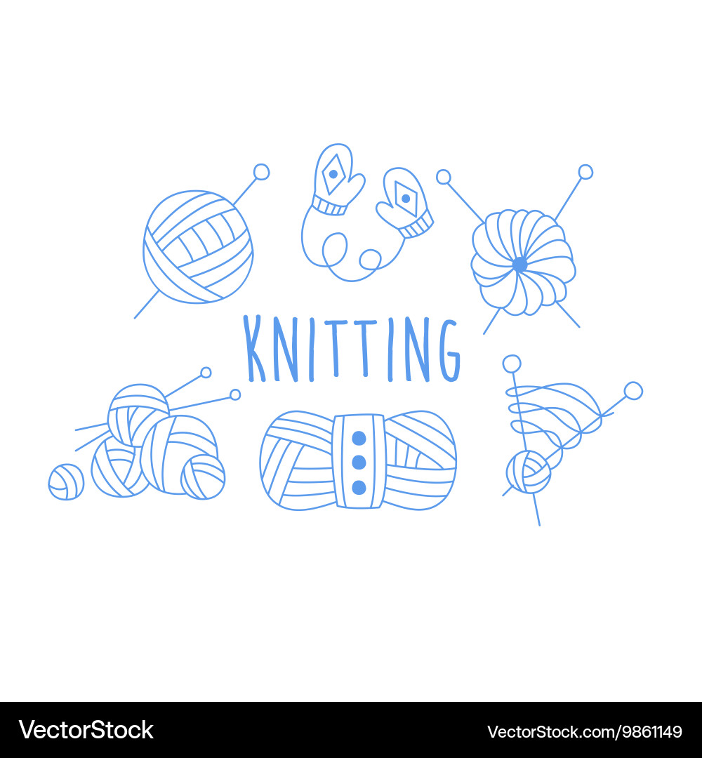Knitting related icon set with text vector image