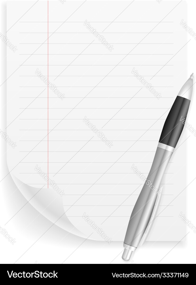 Notebook sheet and ballpoint pen Royalty Free Vector Image