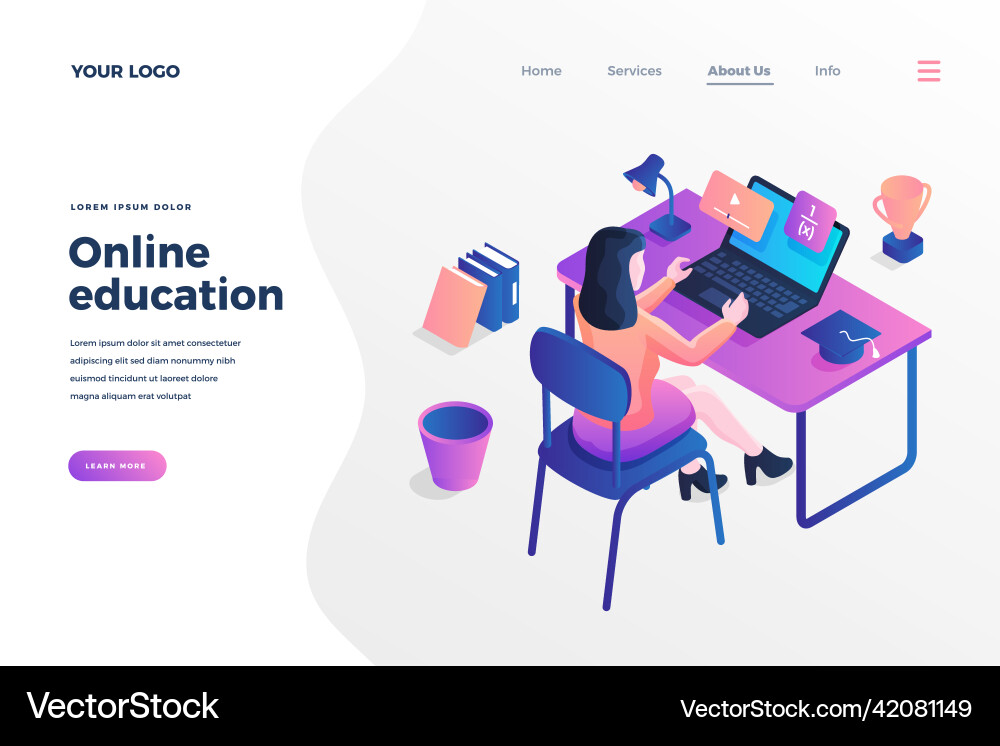 Online education isometric landing page template Online education isometric landing page template vector image