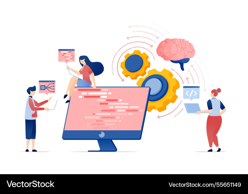 People developing programming mechanisms Vector Image