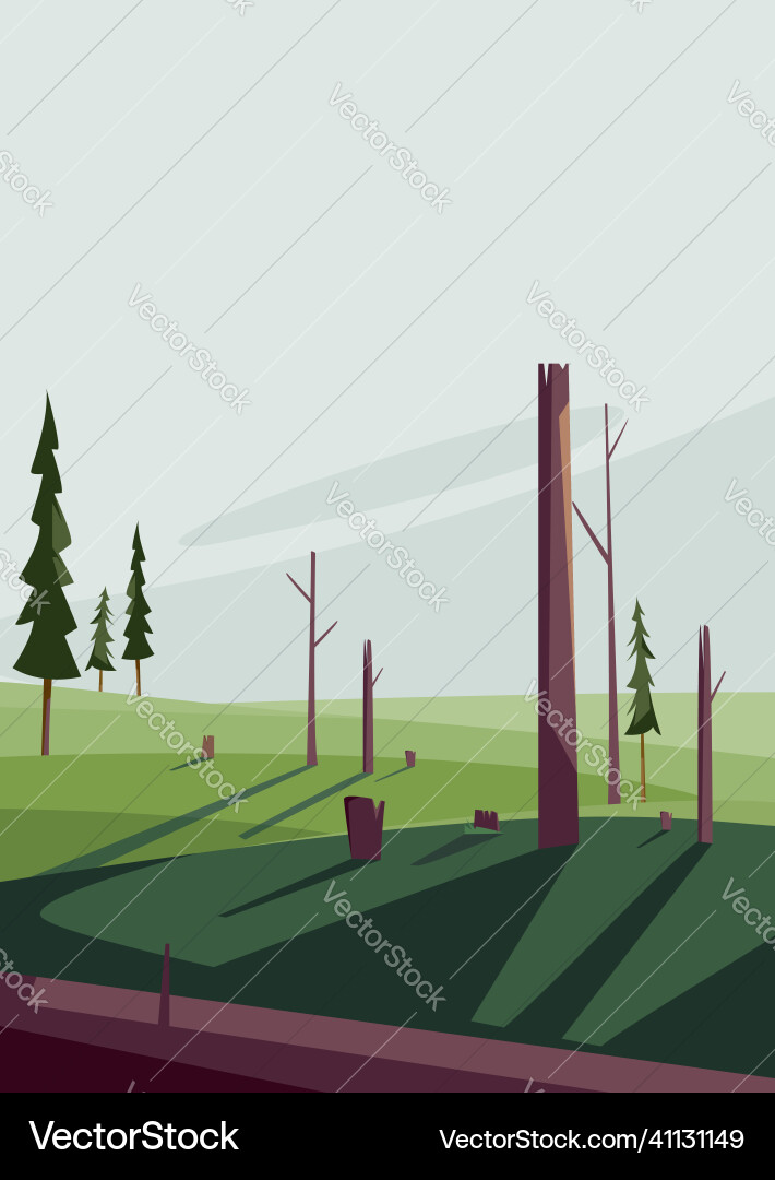 Scenery with felled trees Vector Image