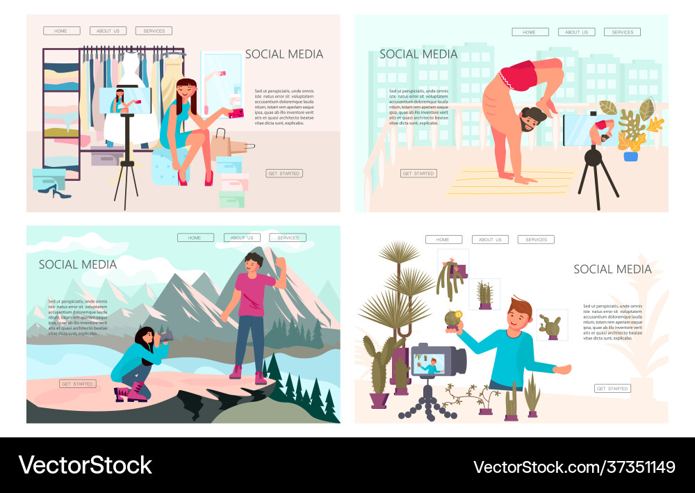 Set landing webpage template vlogging Set landing webpage template vlogging vector image
