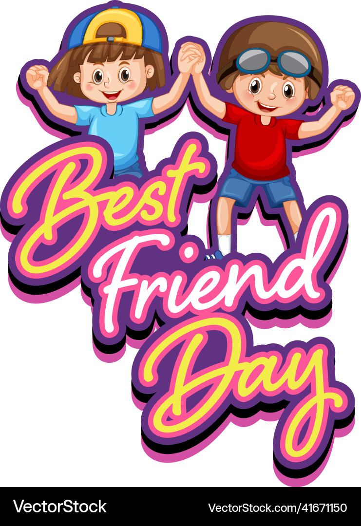 Best friend day with two kids cartoon characters vector image