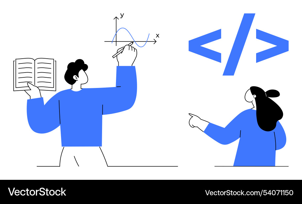 Data analysis and coding concept with people Vector Image
