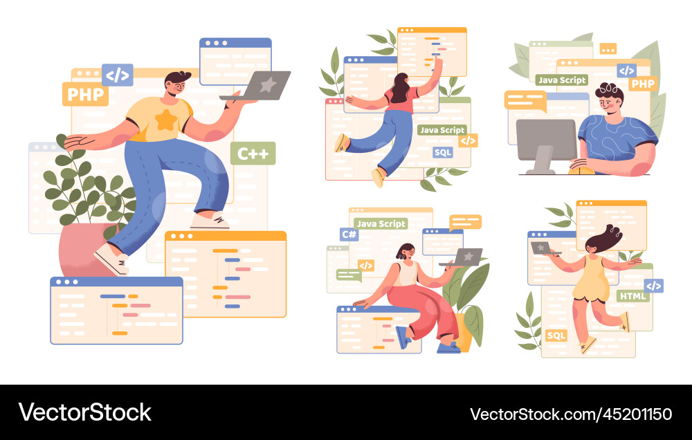 Pc work computer programmer character people Pc work computer programmer character people vector image