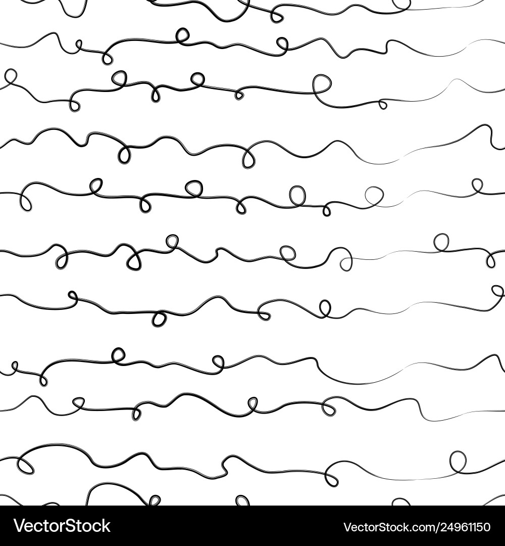 Wavy lines seamless pattern with loops hand drawn vector image