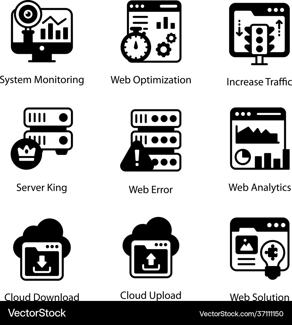 Web and dataserver icons in modern filled style vector image