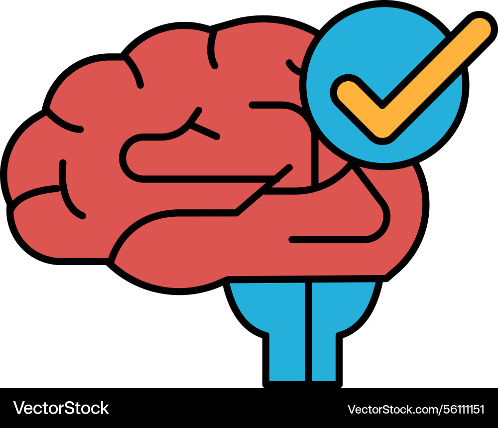 A brain with check mark A brain with check mark vector image