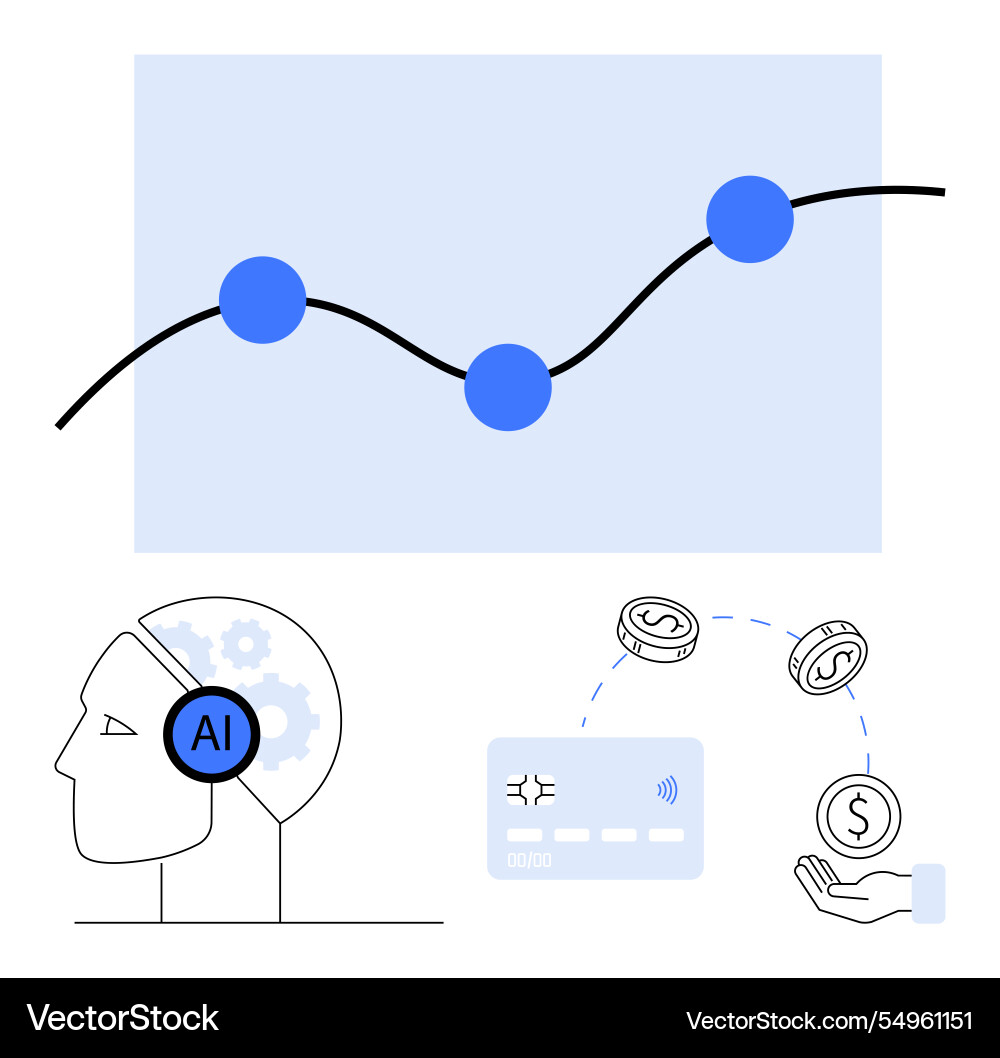Ai head processing data and coins flowing Ai head processing data and coins flowing vector image