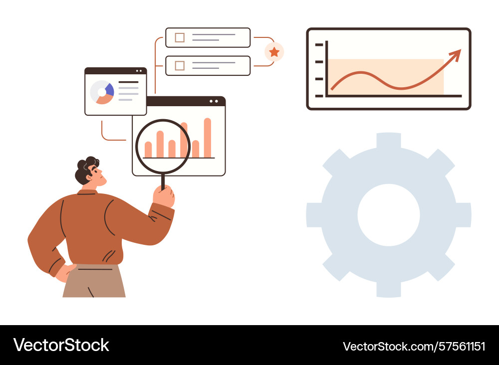 Analyst examining data charts and metrics Analyst examining data charts and metrics vector image