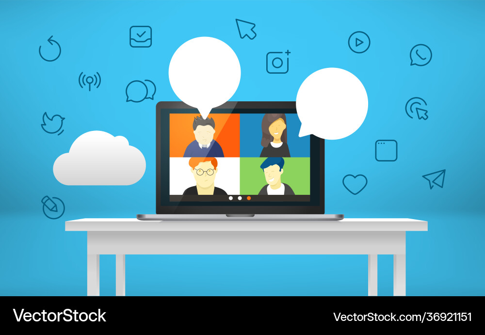 Conference call with business team via web Conference call with business team via web vector image