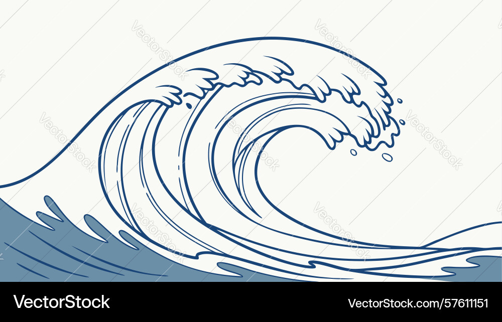 Crashing ocean wave line art design generative ai vector image