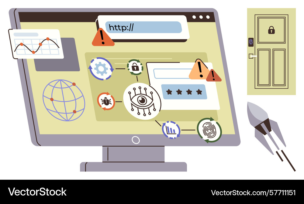 Cybersecurity threats and login vulnerabilities Vector Image