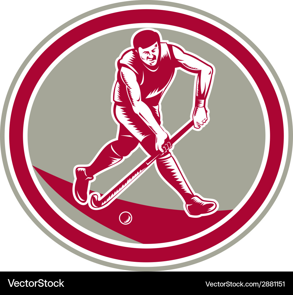 Field hockey player running with stick retro vector image