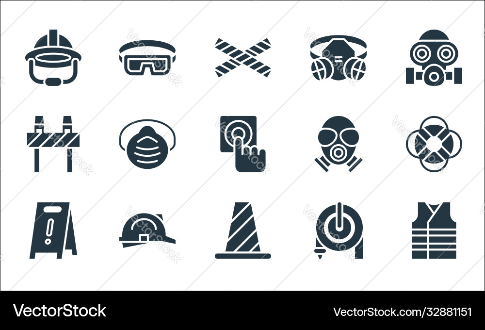 Flat rescue and protective line icons linear set vector image