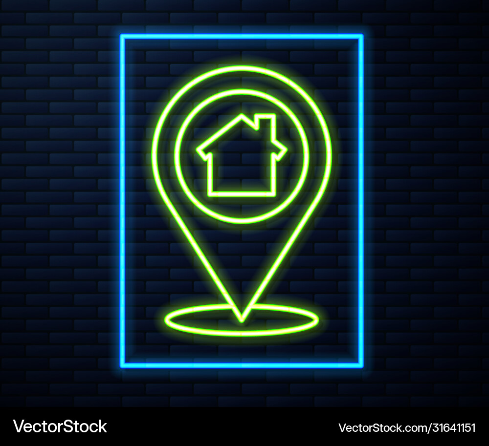 Glowing neon line map pointer with house icon Glowing neon line map pointer with house icon vector image