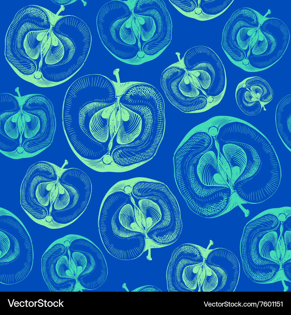 Seamless pattern with apples cut in half vector image