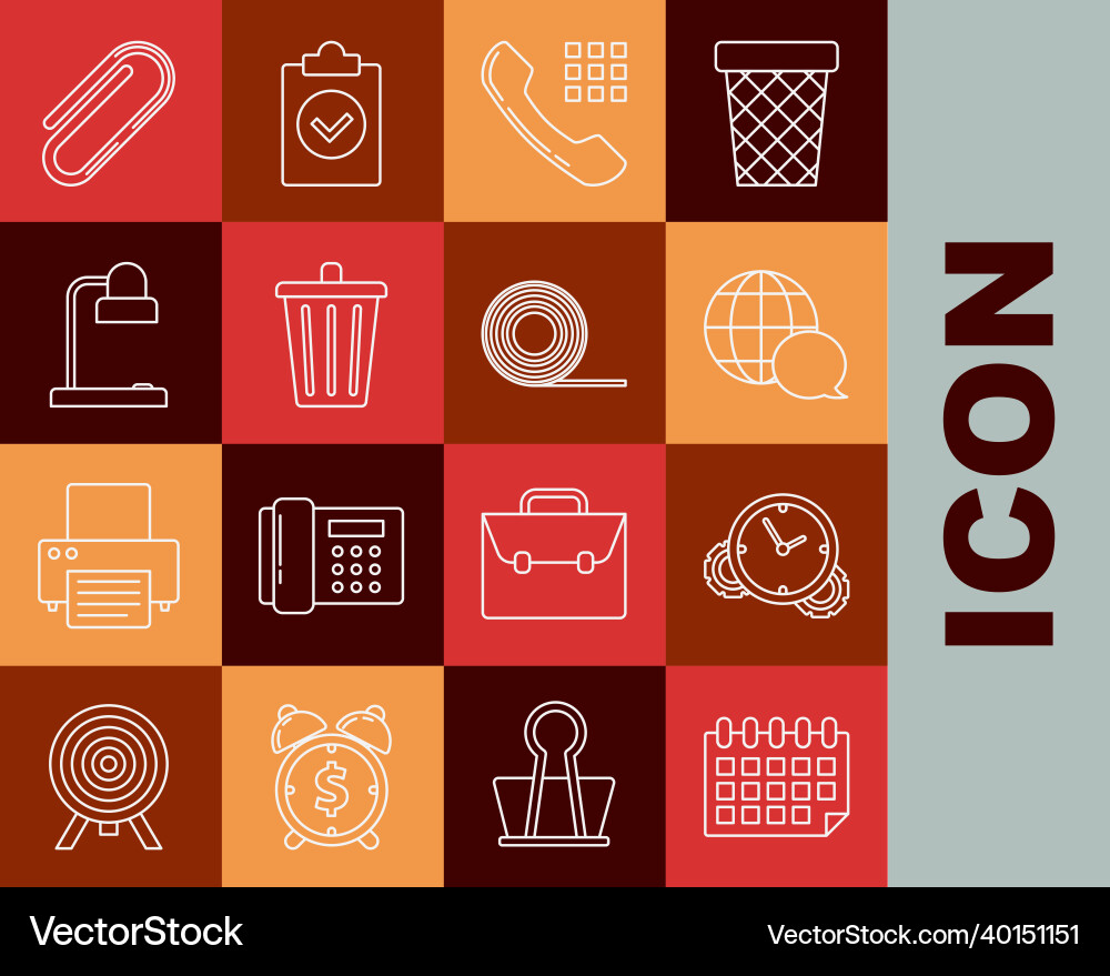 Set line calendar time management world map made vector image