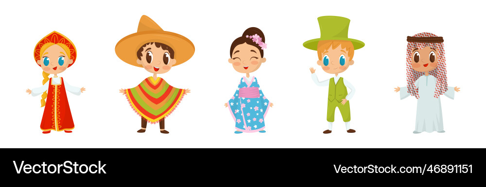 Smiling boy and girl wearing costumes of different Smiling boy and girl wearing costumes of different vector image