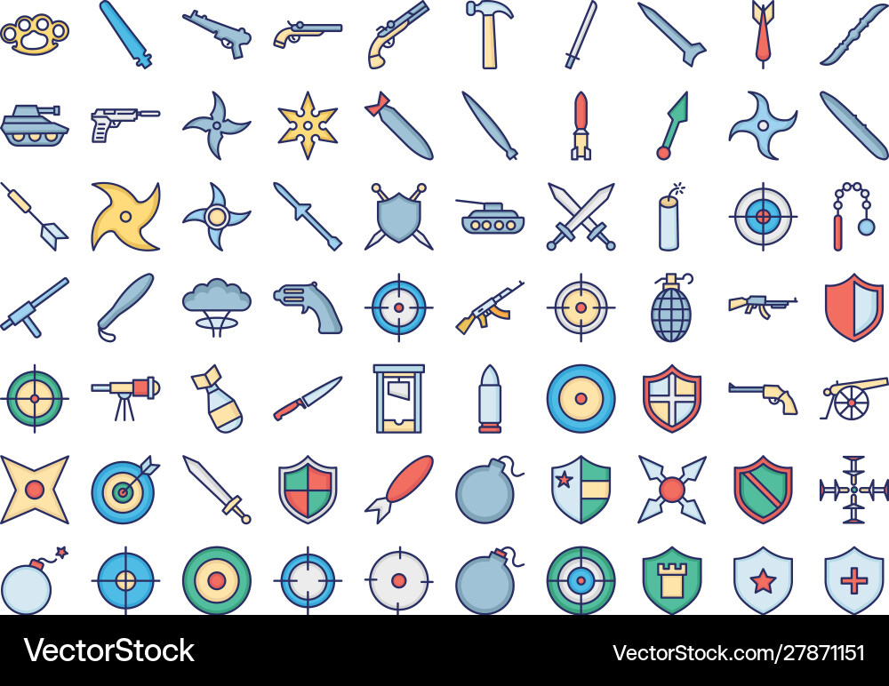Weapon isolated icon set every single Weapon isolated icon set every single Vector Image