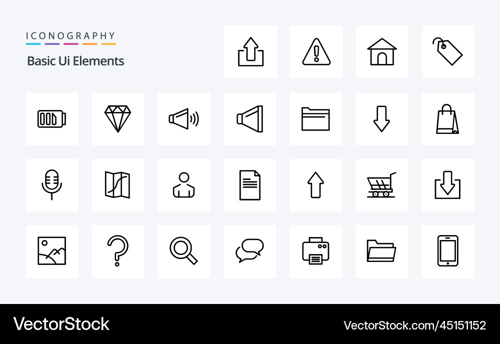 25 basic ui elements line icon pack vector image