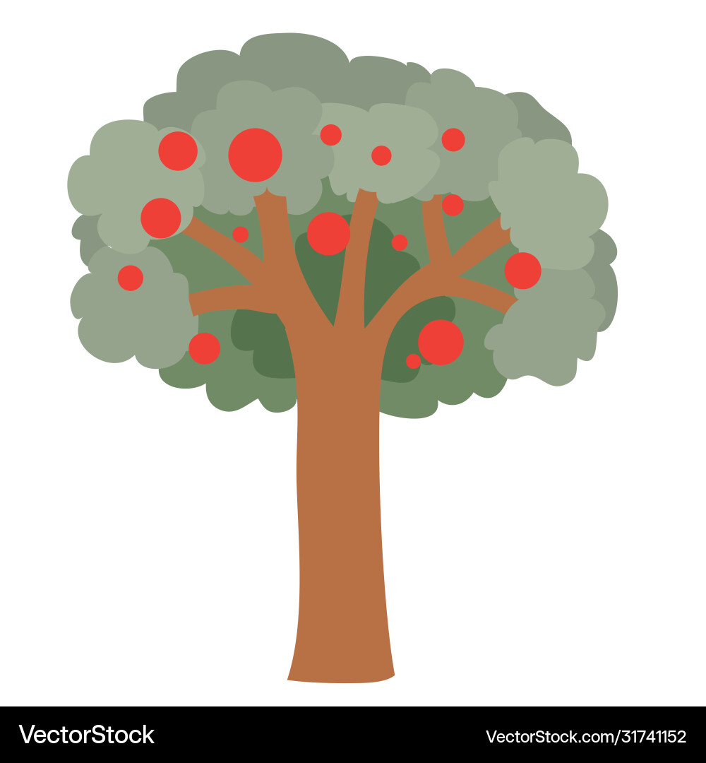 Apple tree with red apples flat isolated object Apple tree with red apples flat isolated object Vector Image