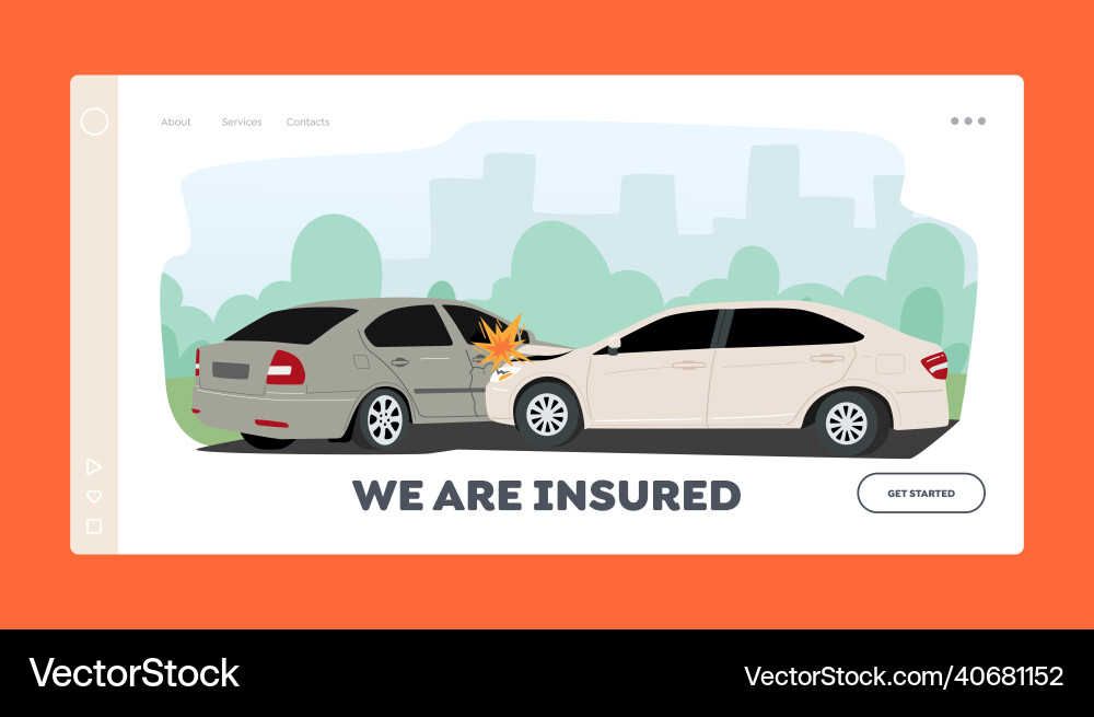Car crash road collision landing page template Car crash road collision landing page template vector image