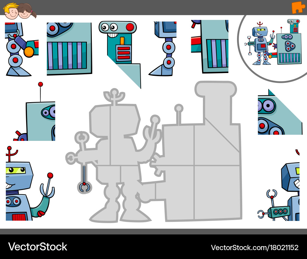 Jigsaw puzzle game with robot characters Vector Image
