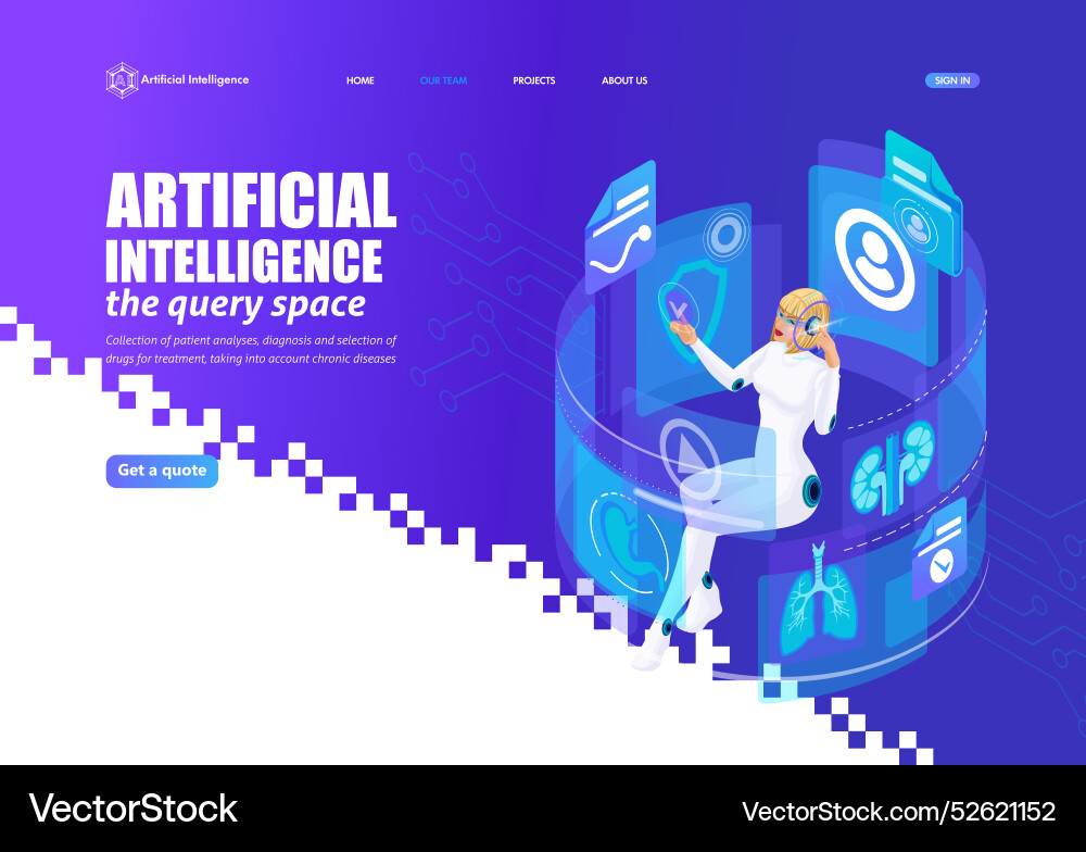Landing page isometric deep machine learning ai vector image