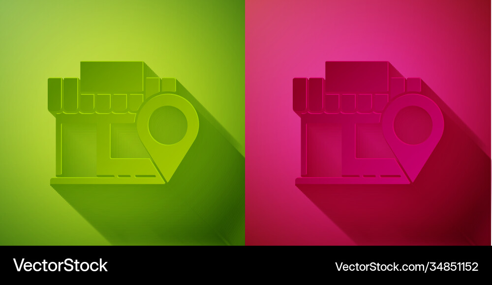 Paper cut location with store icon isolated Vector Image