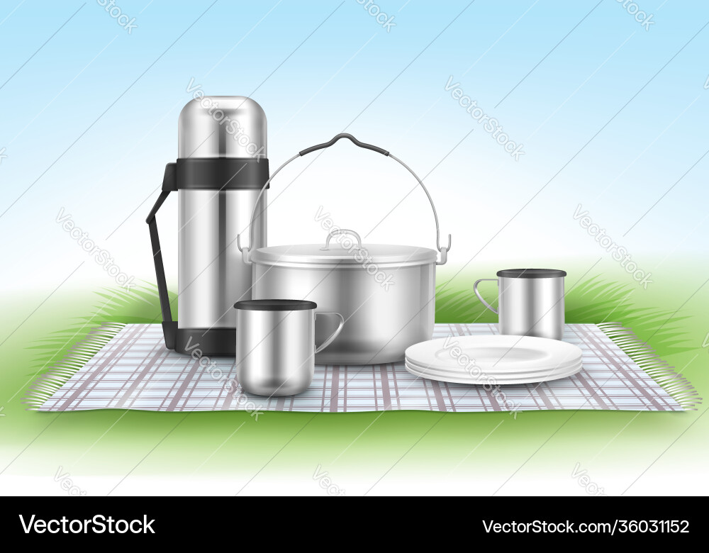Picnic blanket with tableware Vector Image