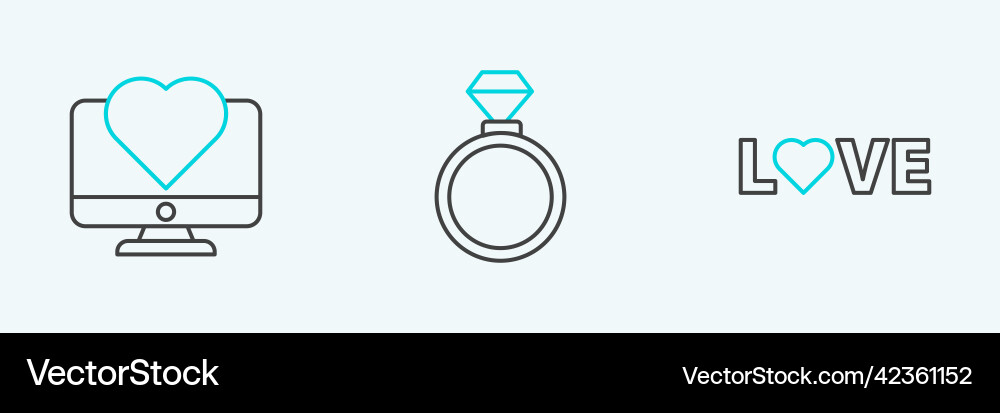 Set line love text computer monitor with heart Vector Image