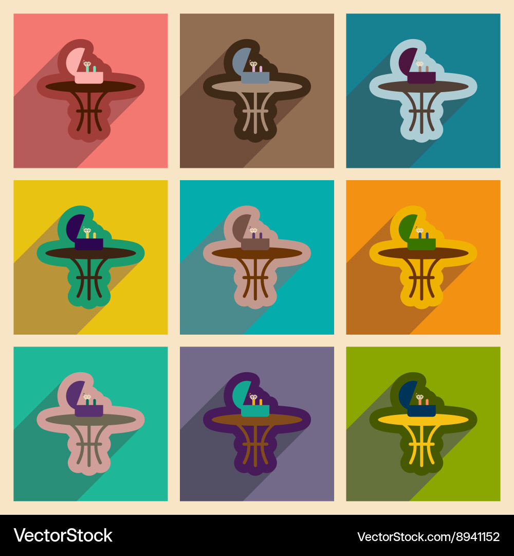 Set of flat web icons with long shadow ring in box Vector Image