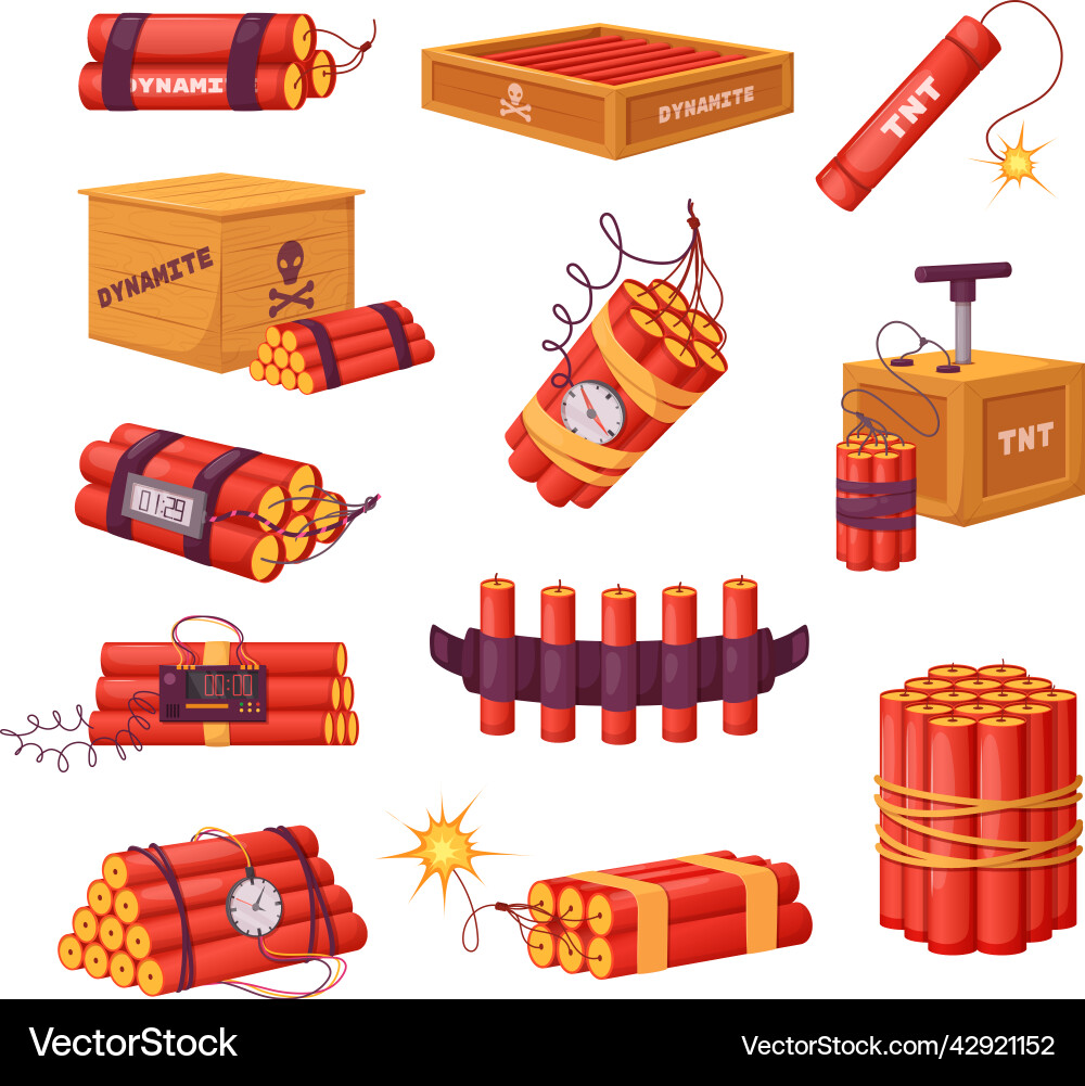 Set of red dynamite sticks and detonator box Set of red dynamite sticks and detonator box vector image