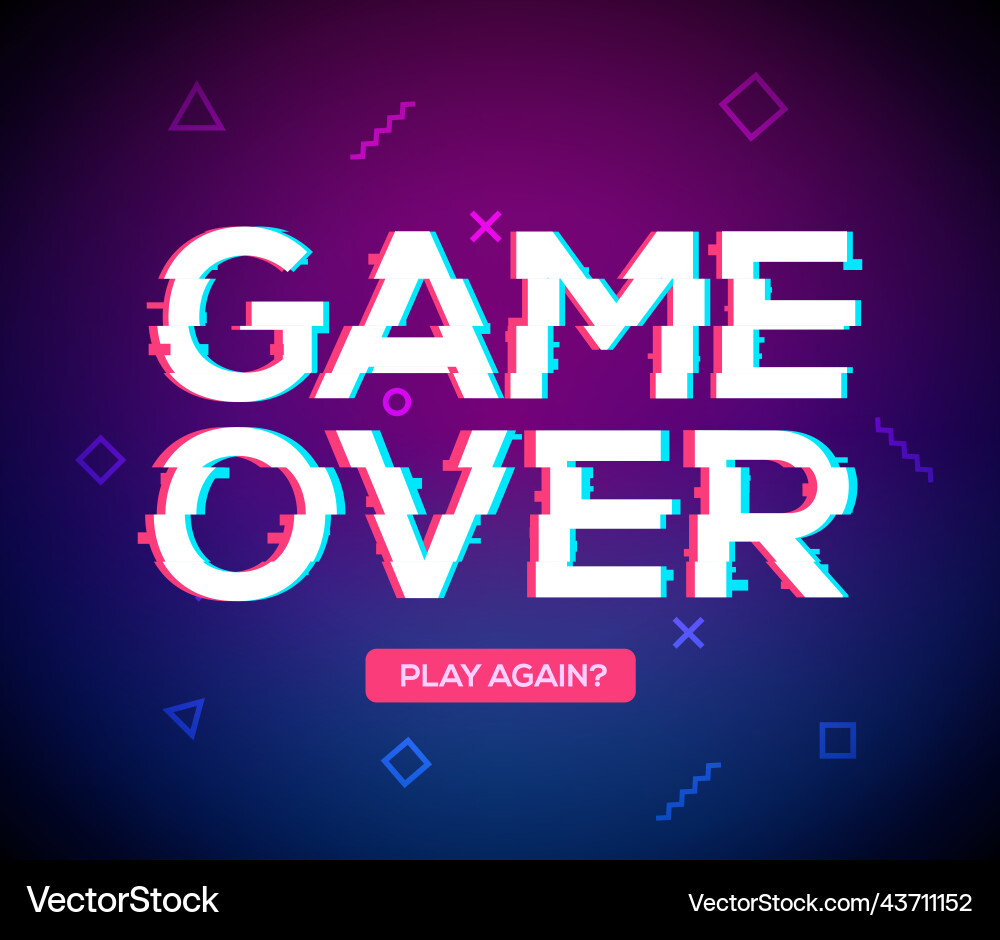 Spiel über Bildschirm Gliitch Video retro Pixel Spiel über Bildschirm Gliitch Video retro Pixel vektorbild