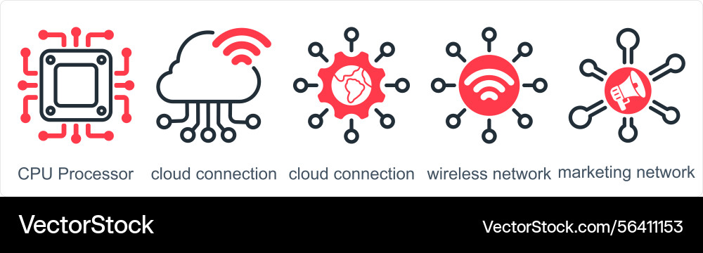 A set of 5 business icons as cpu processor cloud vector image