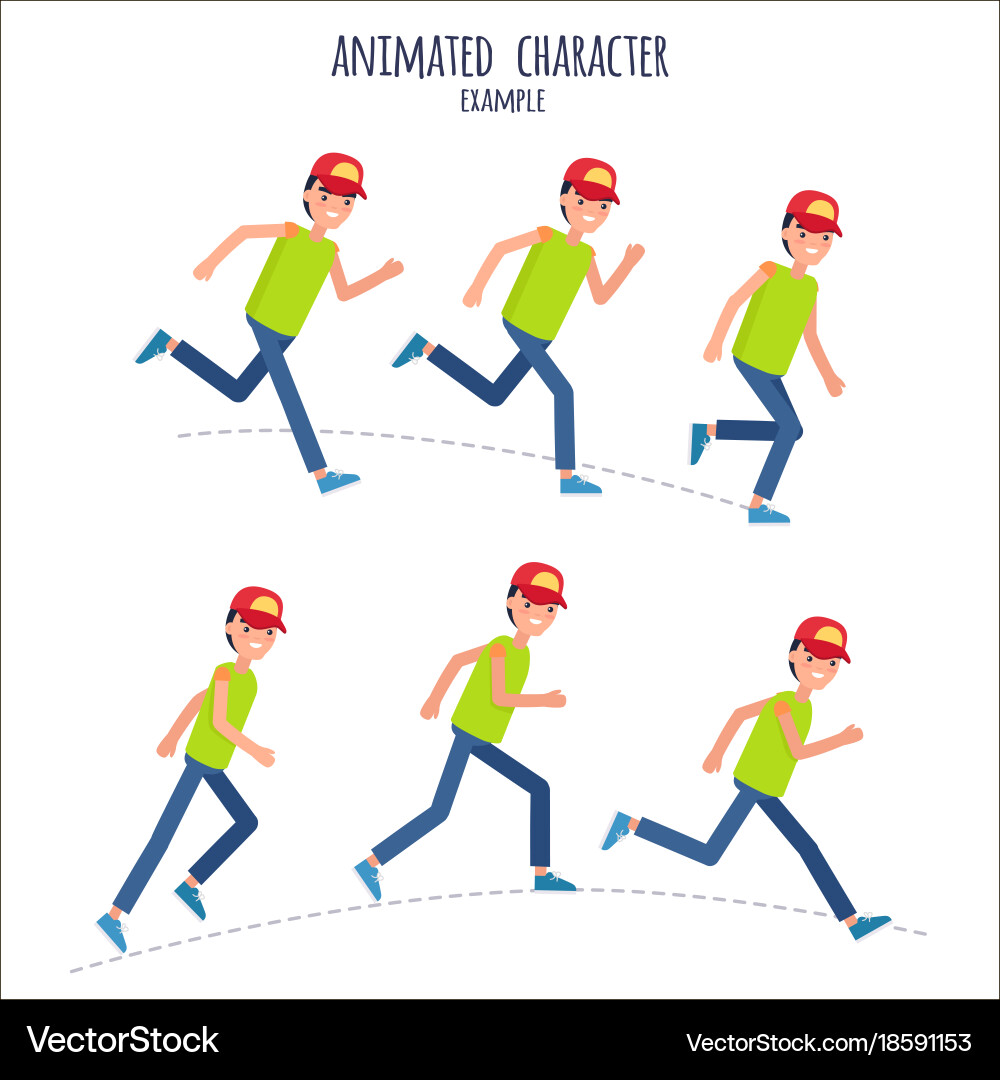 Animated character example with boy in motion vector image