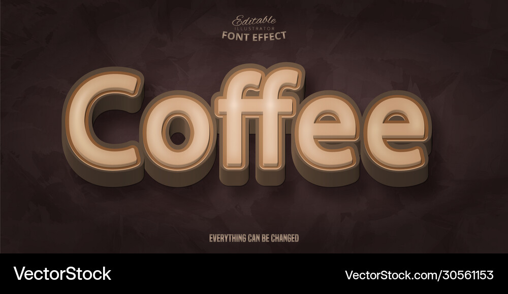 Coffee text 3d editable font effect Vector Image