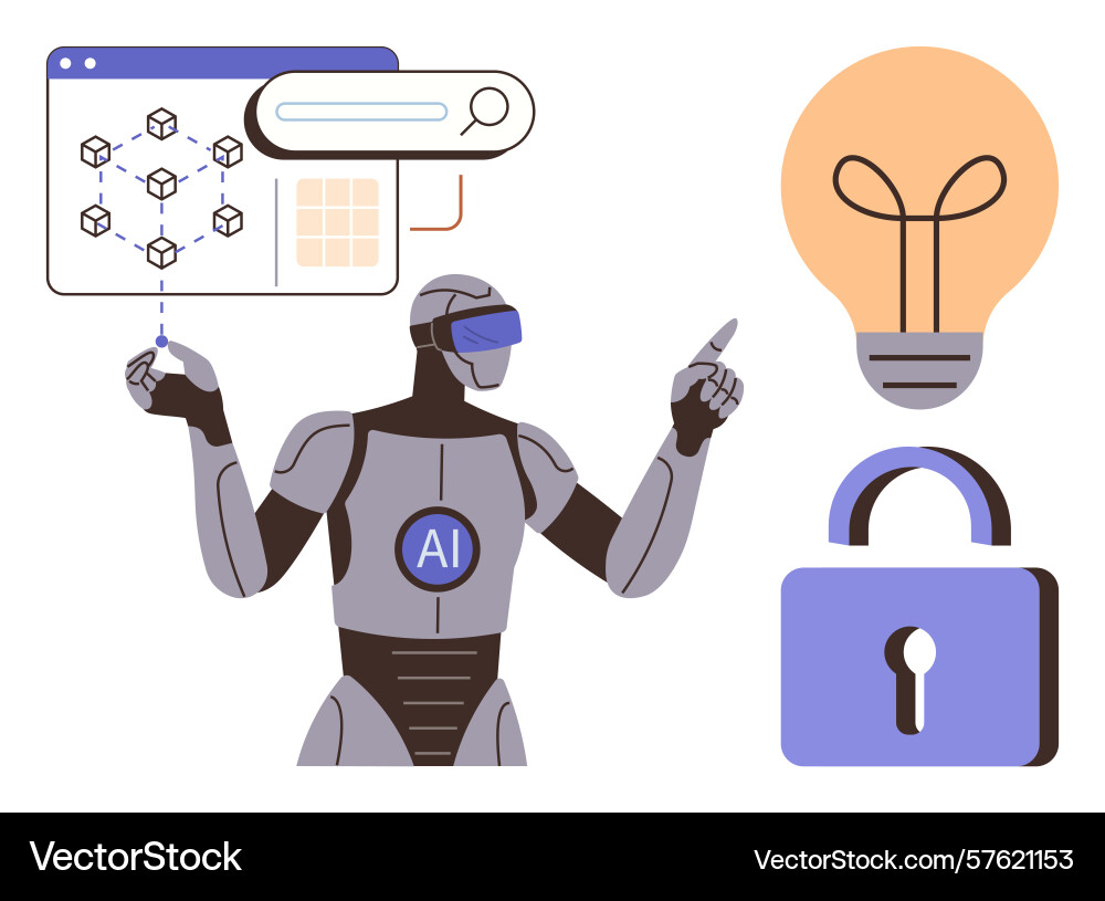 Futuristic ai robot exploring data with innovative Futuristic ai robot exploring data with innovative vector image