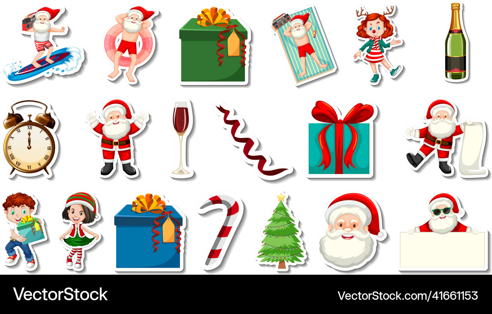 Set of christmas objects and cartoon characters Vector Image