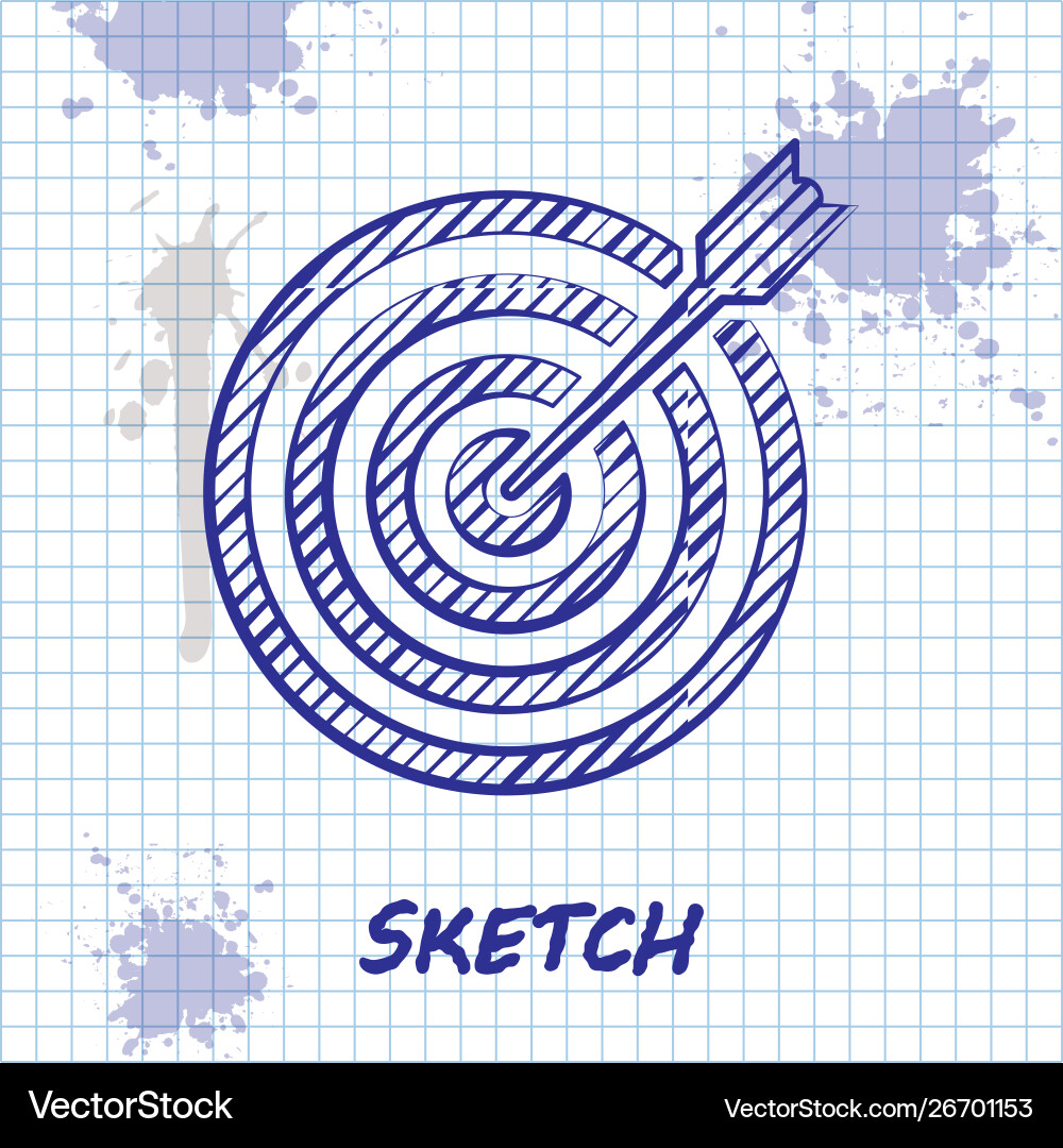 Sketch line target with arrow icon isolated Vector Image