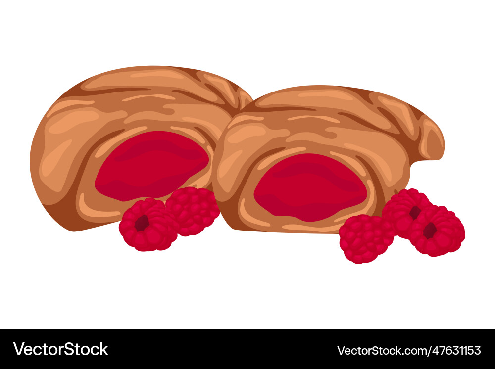 Sweet croissant with stuffing raspberries illus Sweet croissant with stuffing raspberries illus vector image
