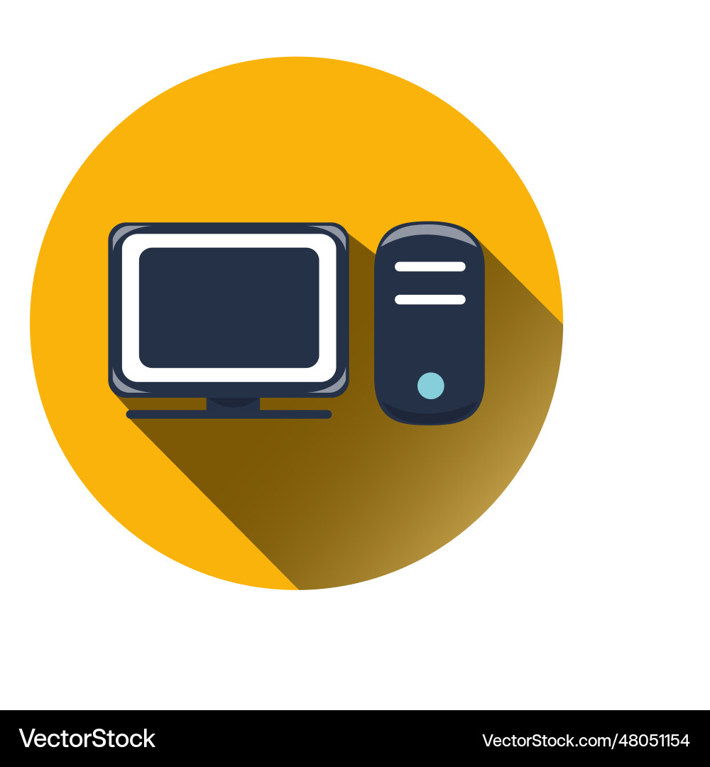 Computer circle icon with drop shadow Computer circle icon with drop shadow vector image