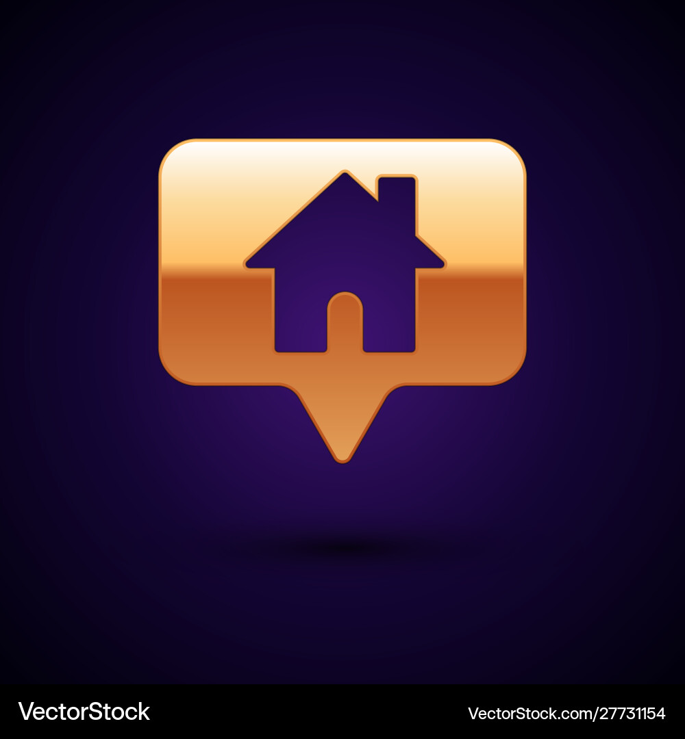 Gold map pointer with house icon isolated on dark Gold map pointer with house icon isolated on dark vector image